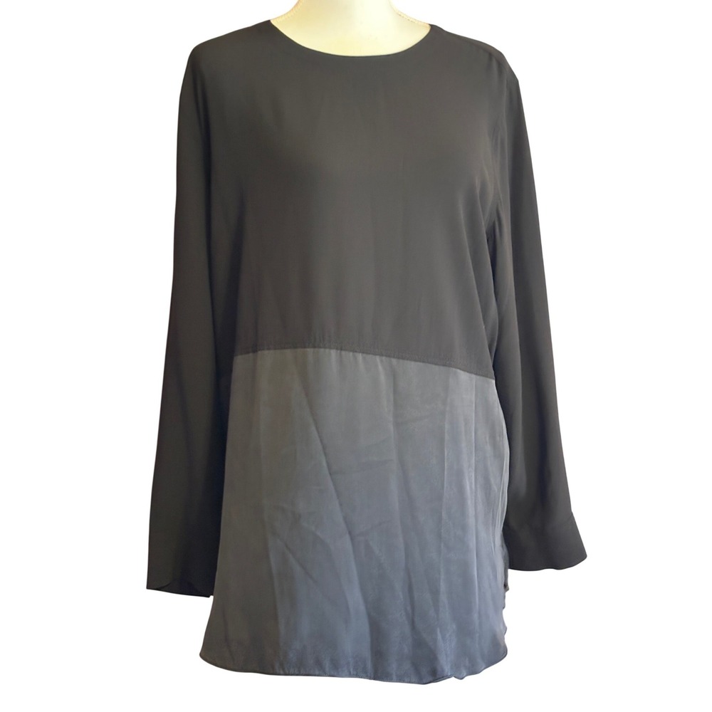 Eileen Fisher 100% Silk Colorblock Tunic M Architectural Minimalist Oversized
